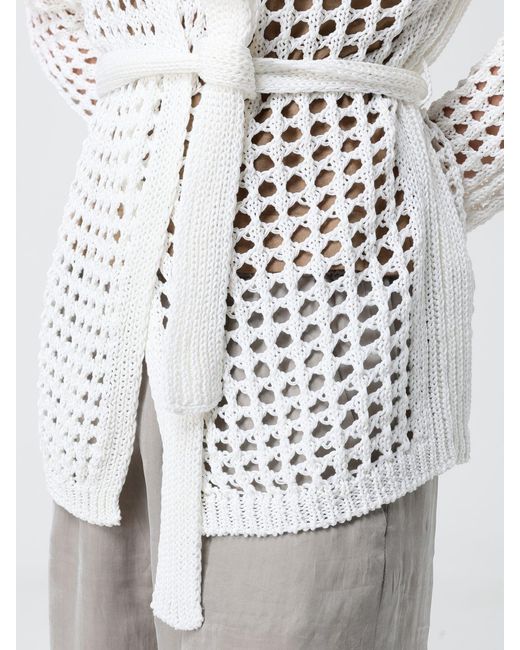Max Mara Pure White Cotton Knit Openwork Cardigan
