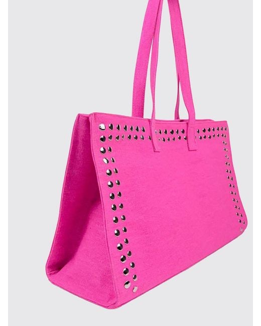 GIMAGUAS Pink Embroidered Cotton Shopping Bag With Studs And Double Handle