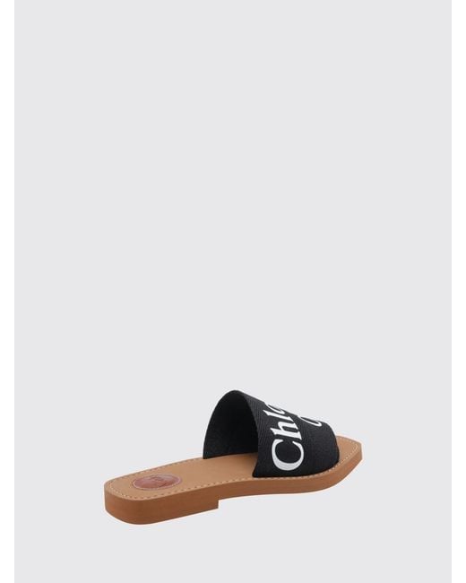 Chloé White ChloÉ Woody Canvas Slide Sandals With Logo And Square Toe