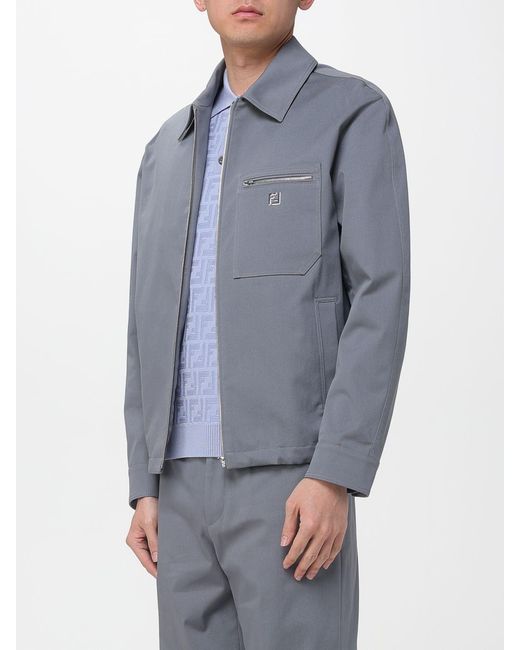 Fendi Blue Cotton Overshirt for men