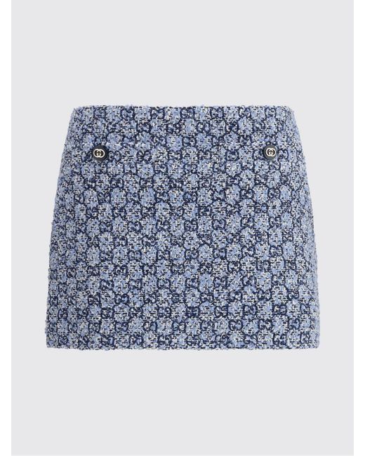 Gucci Blue Cotton Tweed Mini Skirt