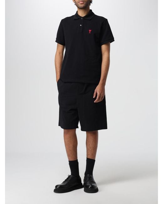 Polo De Piqué De Algodón AMI de hombre de color Black