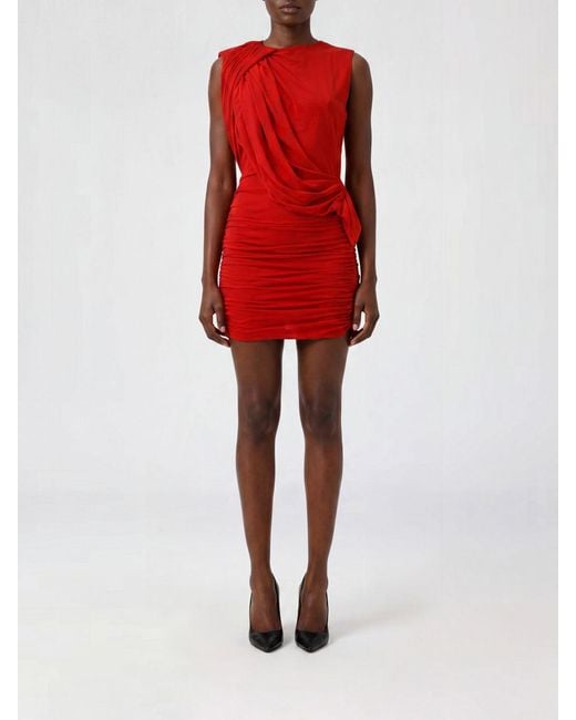 Magda Butrym Red Draped Viscose Mini Dress With Crew Neck