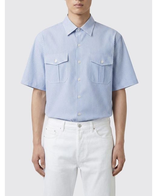 MM6 by Maison Margiela Blue Striped Cotton Shirt for men