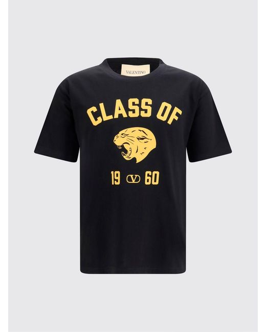 Valentino Black V-Neck Polyester T-Shirt With Contrast Logo for men
