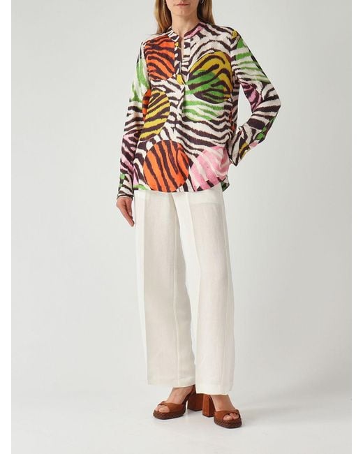Maliparmi Multicolor Zebra And Polka Dot Print Viscose Blouse With Mandarin Collar