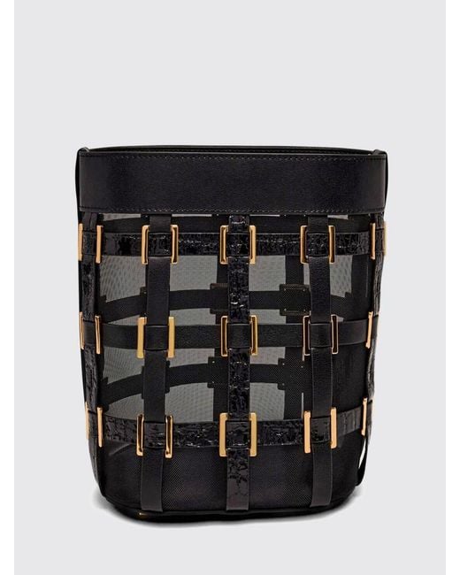 Elisabetta Franchi Black Mesh Bucket Bag With Embroidery And Internal Pouch