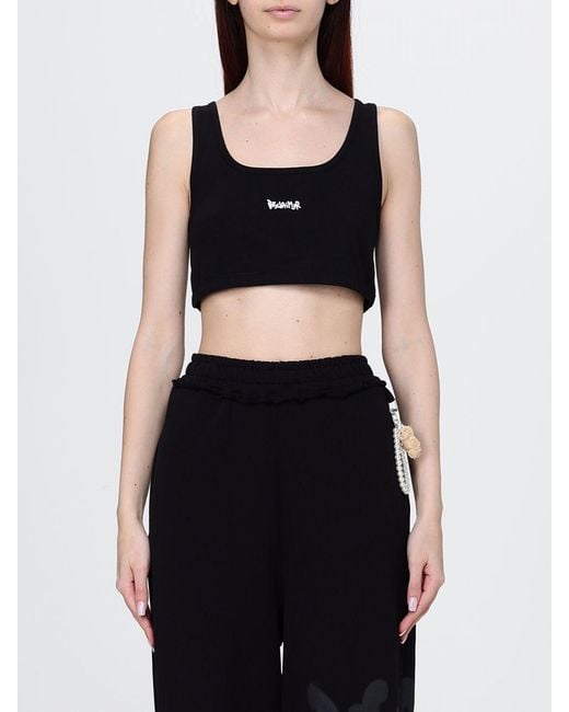 DISCLAIMER Black Cropped Stretch-Cotton Top With Square Neck And Embroidered Logo