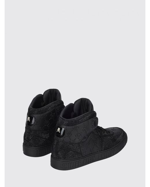 Philipp Plein Black Leather Sneakers With Applied Rhinestones for men