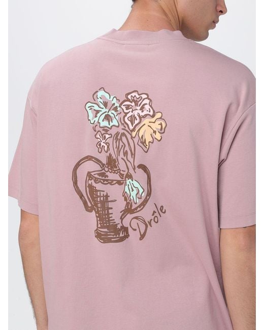 Drole de Monsieur Pink Printed Cotton T-Shirt for men