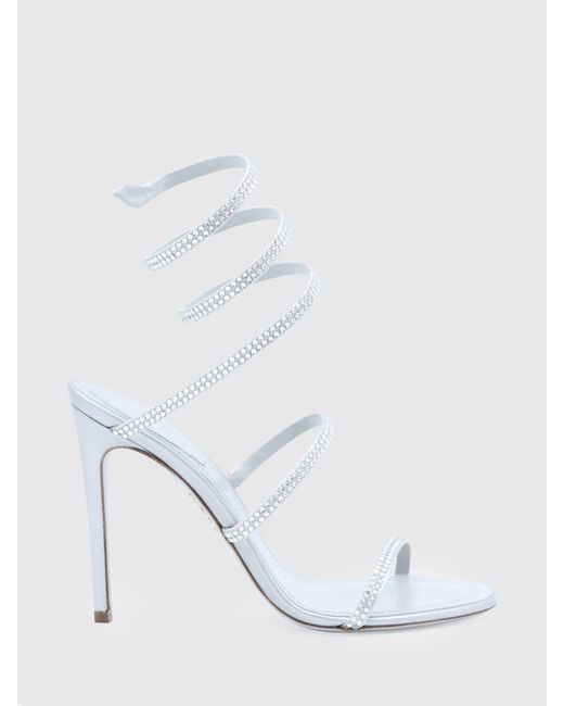 Rene Caovilla White Cleo Satin Sandal With Rhinestones