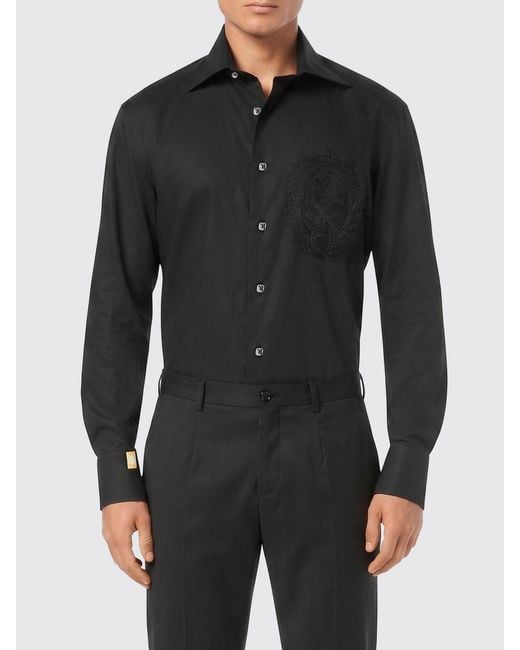 Billionaire Black Cotton Poplin Shirt for men