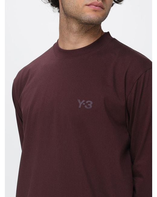 Y-3 Red Long-Sleeved Cotton T-Shirt With Contrast Logo And Dropped Shoulders for men