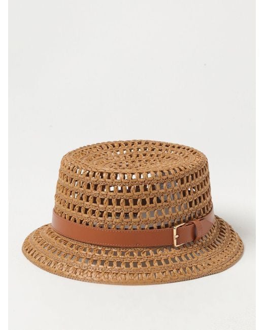 Max Mara Brown Uccio Straw And Leather Panama Hat