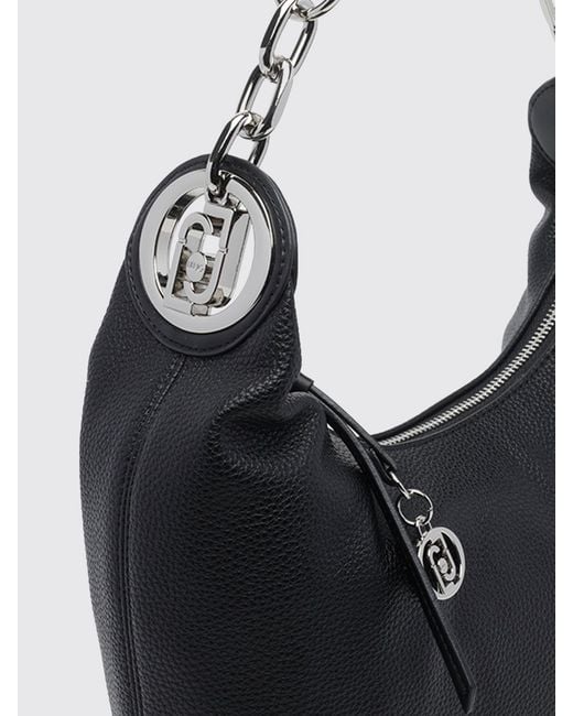 Liu Jo Black Grained Faux Leather Shoulder Bag With Zip Closure