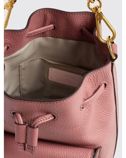 Coccinelle Pink Beat Generation Leather Mini Bucket Bag With Woven Handle