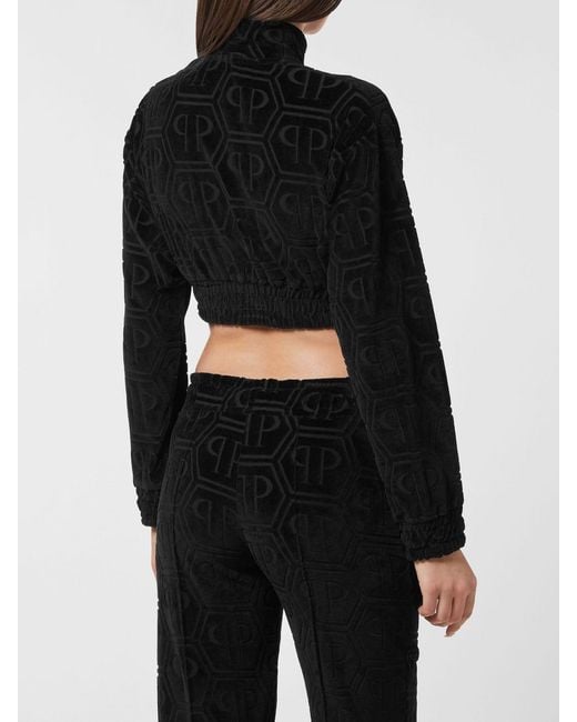 Philipp Plein Black Cotton Blend Cropped Sweatshirt