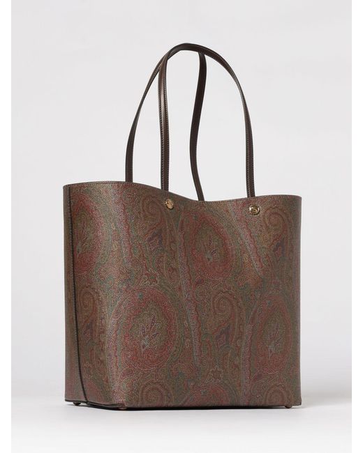 Etro Brown Arnica Coated Cotton Shopper Bag With Paisley Jacquard