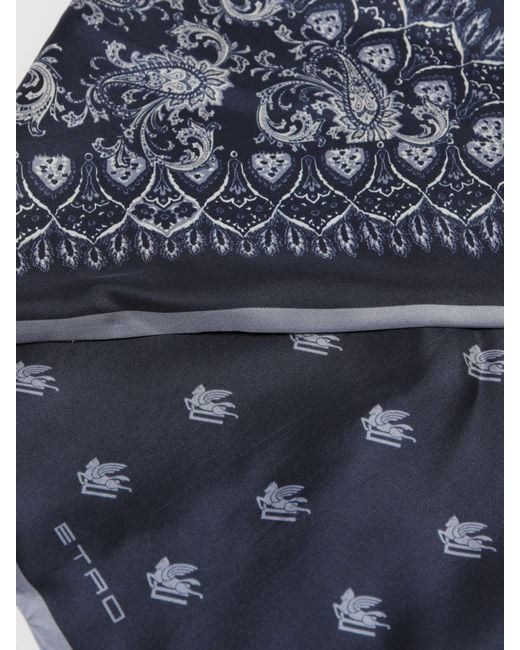 Etro Blue Paisley Print Silk Twill Bandana for men