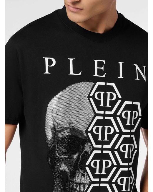 Philipp Plein Black Slim Fit Cotton T-Shirt With Skull And Monogram Print for men