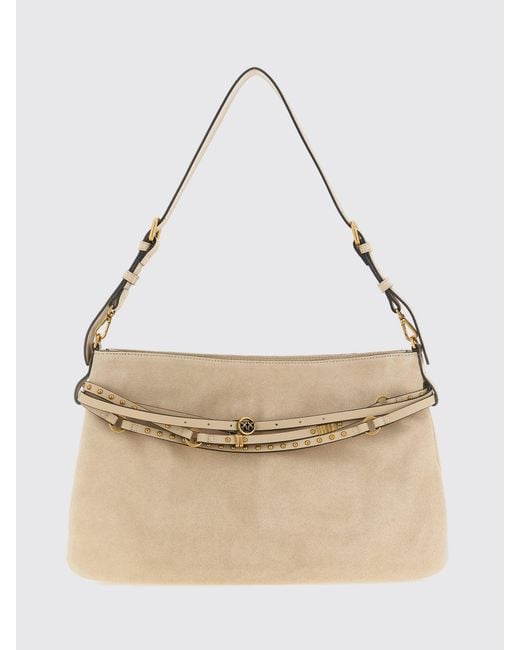 Pinko Natural Suede Bag With Micro Studs