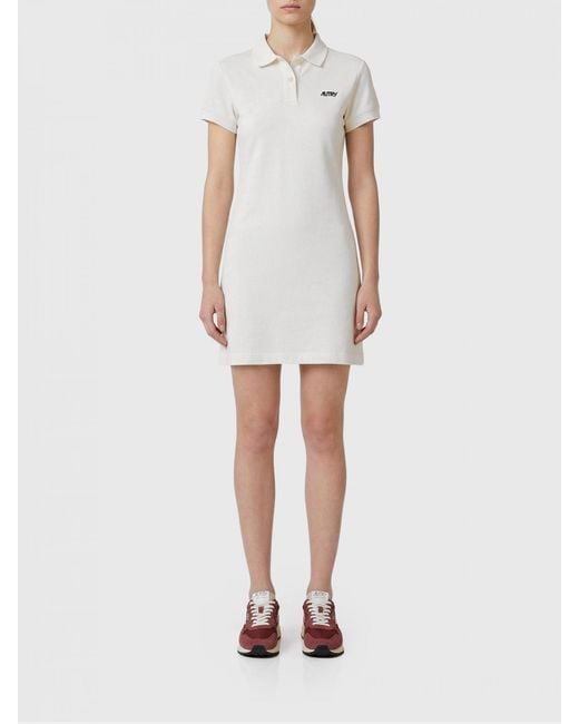 Autry White Cotton Polo Dress With Logo