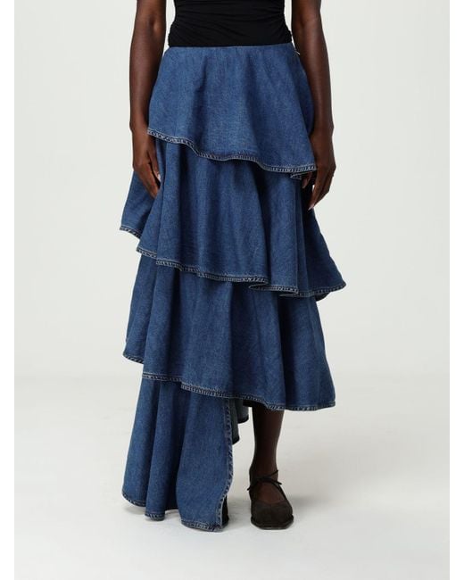 Alaïa Blue Denim Skirt By With Ruffles