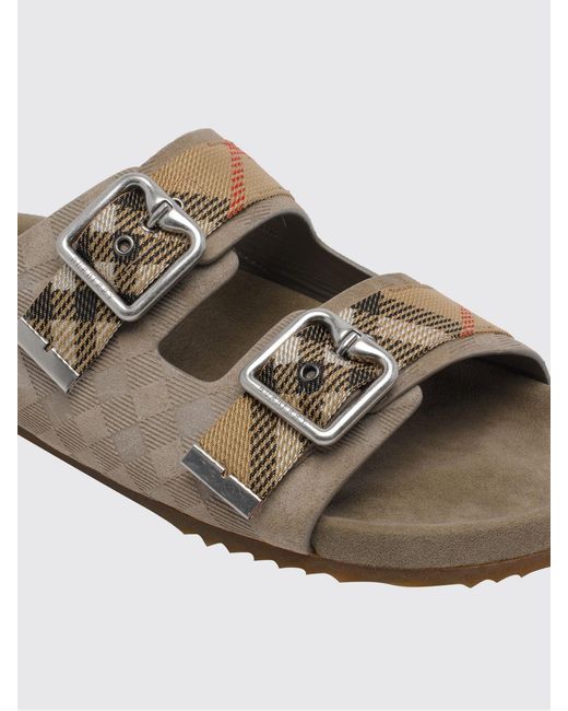 Burberry Natural Urchin Check Embossed Suede Sandals for men