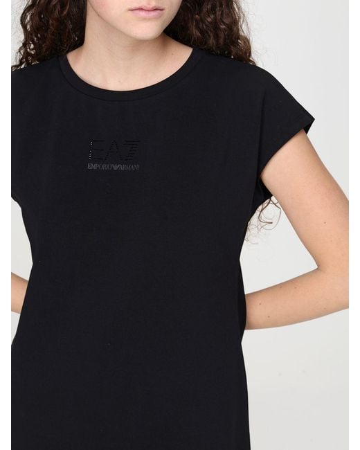EA7 Black Stretch Cotton T-Shirt Dress