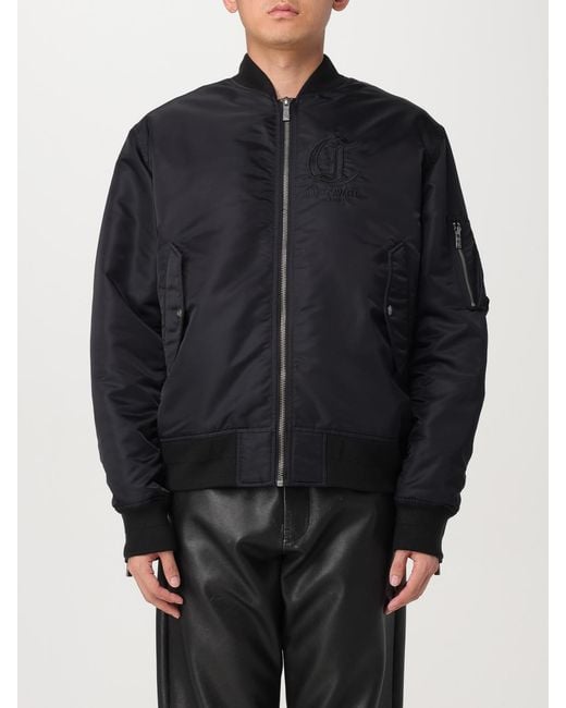 Just Cavalli Blue Bomber Jacket Embroidered Logo for men