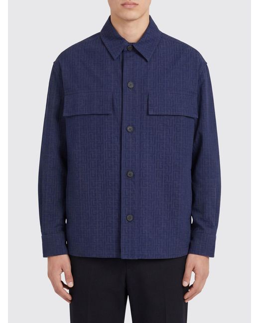 Balmain Blue Cotton Shirt Jacket for men