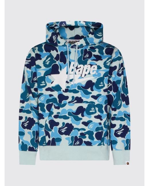 A Bathing Ape Blue Camouflage Print Cotton Hoodie With Slim Fit for men