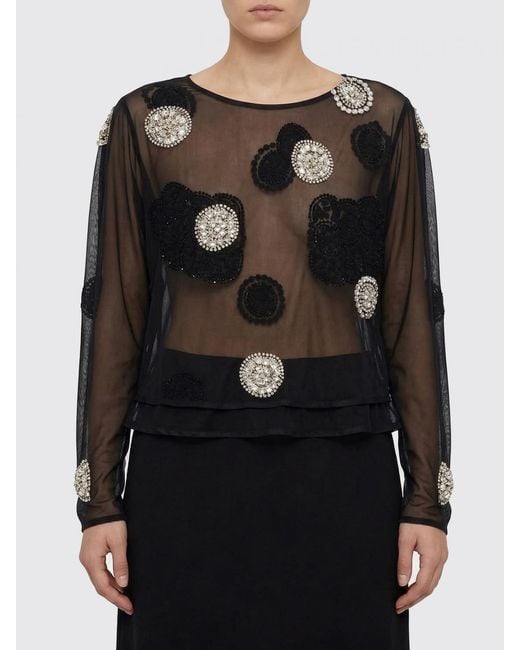 Bode Black Silk Blouse With Rhinestone Embellishments