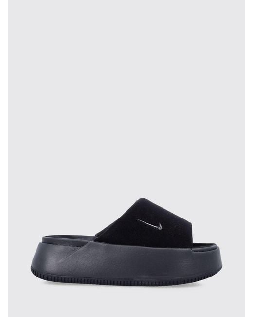 Nike Blue Calm Elevation Rubber And Neoprene Wedge Mules With A Platform Sole