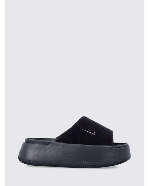 Nike Blue Calm Elevation Rubber And Neoprene Wedge Mules With A Platform Sole