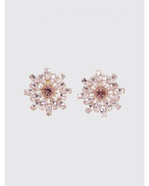 Self-Portrait Pink Brass Earrings With Set Rhinestones