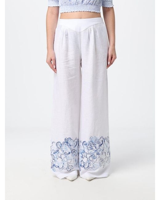 Ermanno Scervino White Wide-Leg Linen Palazzo Pants With Embroidery