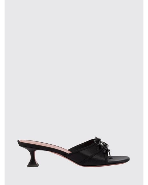 AMINA MUADDI Black Animal Print Satin Eleonora Mules