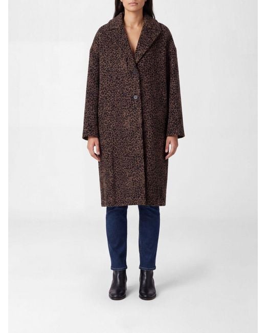Golden Goose Deluxe Brand Brown Animal Print Wool Blend Long Coat With Dropped Shoulders