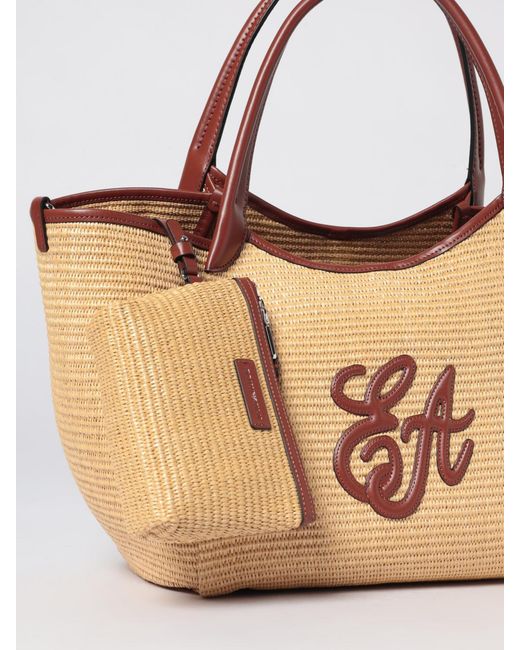 Emporio Armani Natural Durini 24 Straw Bag With Logo