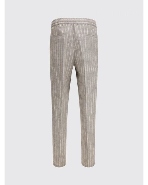 Brunello Cucinelli Gray Linen Drawstring Trousers for men