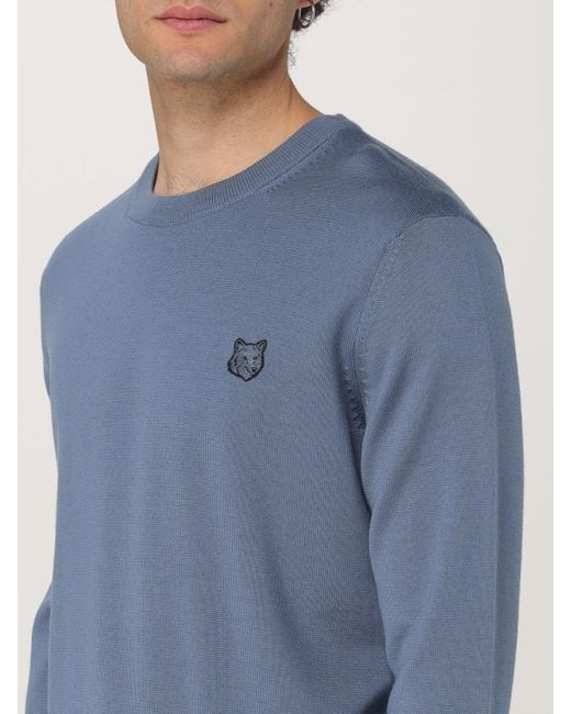Maison Kitsuné Blue Crew Neck Merino Wool Sweater for men