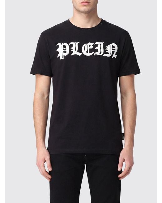 Philipp Plein Black Gothic Cotton T-Shirt With Contrasting Logo Print On The Chest for men
