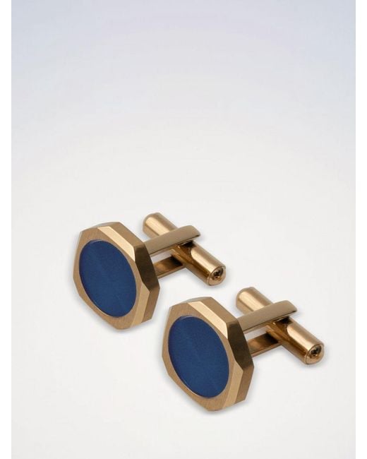 D1 Milano Blue Two-Tone Steel Cufflinks With Rounded Shape And Engraved Logo for men