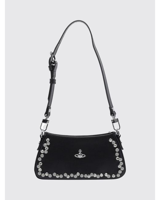 Vivienne Westwood White Smooth Calfskin Mini Shoulder Bag With Studs