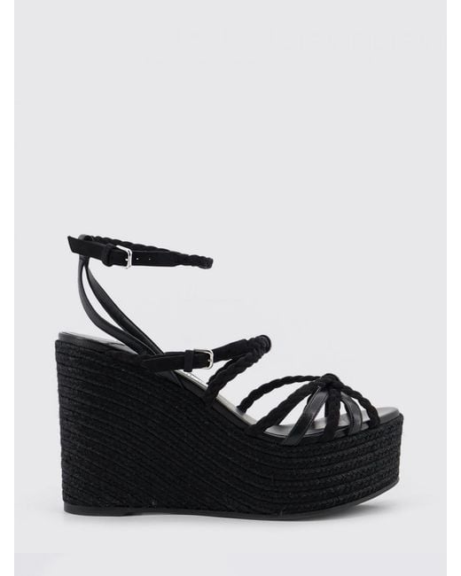 Jimmy Choo Black Nyra 100 Leather And Raffia Wedge Sandals