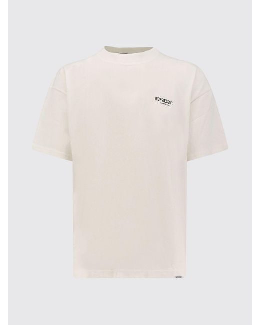 Represent White Crew Neck Cotton T-Shirt With Contrast Logo for men