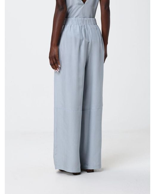 Alysi Blue Silk Palazzo Trousers With Drawstring