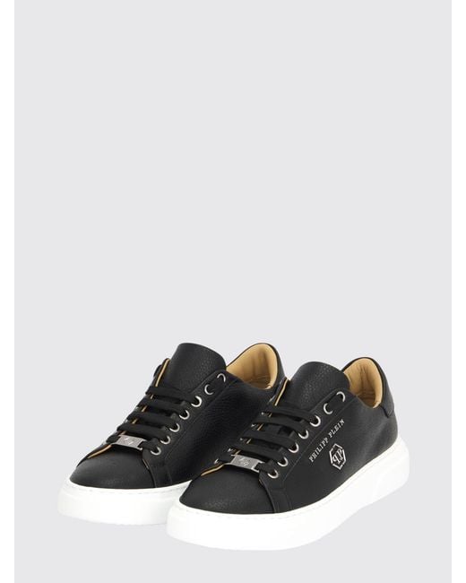 Philipp Plein Black Low-Top Lace-Up Smooth Leather Sneakers With Round Toe for men