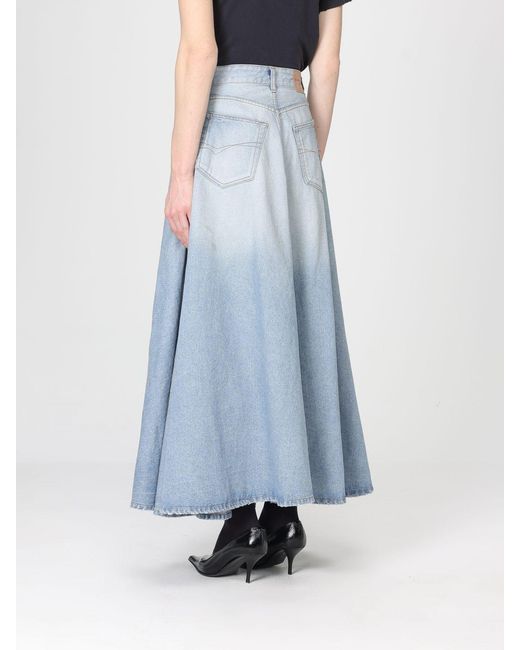 Balenciaga Blue Cotton Denim Midi Skirt
